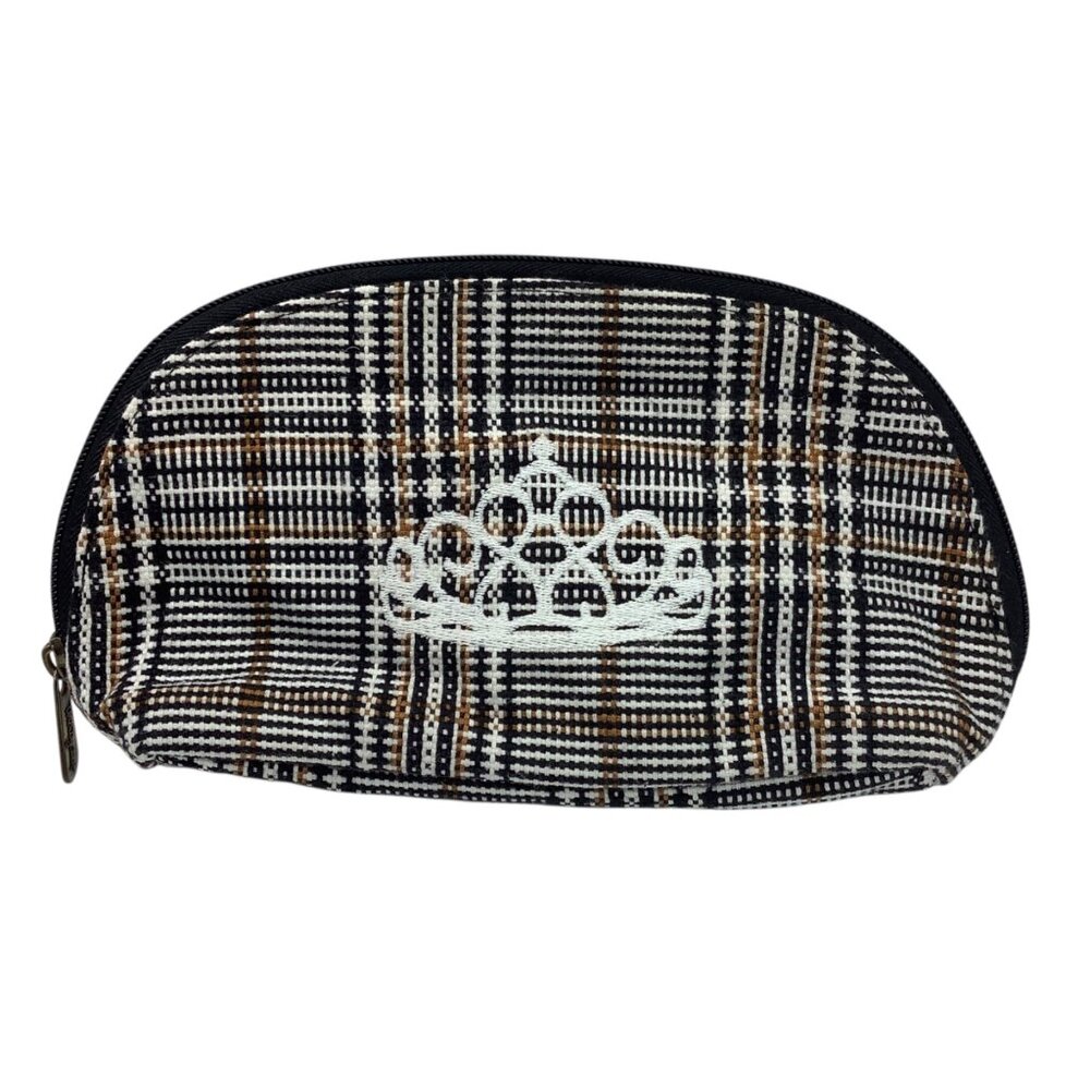 Thirty-One‎ Plaid Cosmetic Bag Crown Embroidery 7.5" Cotton/Polyester